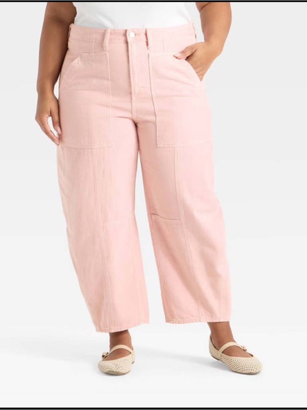 Universal Thread High-Rise Utility Barrel Jeans Pink Size 16